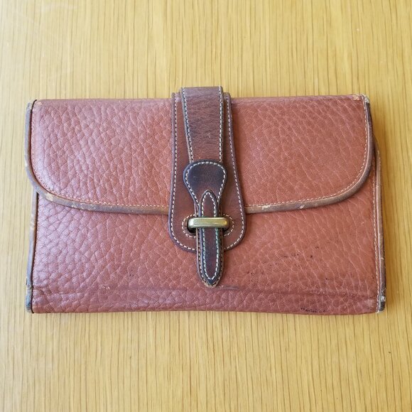 Vintage Dooney & Bourke AWL Brown Pebbled Leather Madison Clutch Wallet - Picture 1 of 15